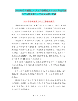 2024年公司新员工个人工作总结范文与2024年公司新员工入职培训个人工作总结范文汇编
