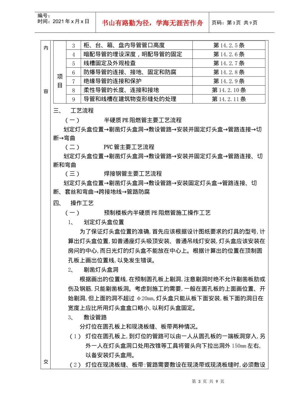 砌体内管路敷设分项工程质量技术交底卡_第3页