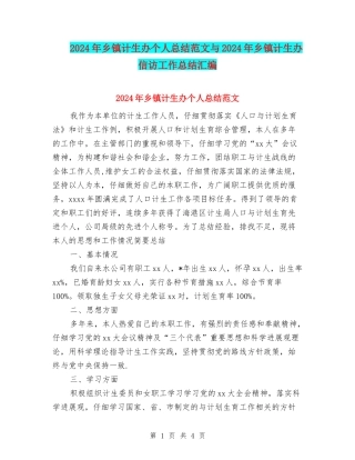 2024年乡镇计生办个人总结范文与2024年乡镇计生办信访工作总结汇编