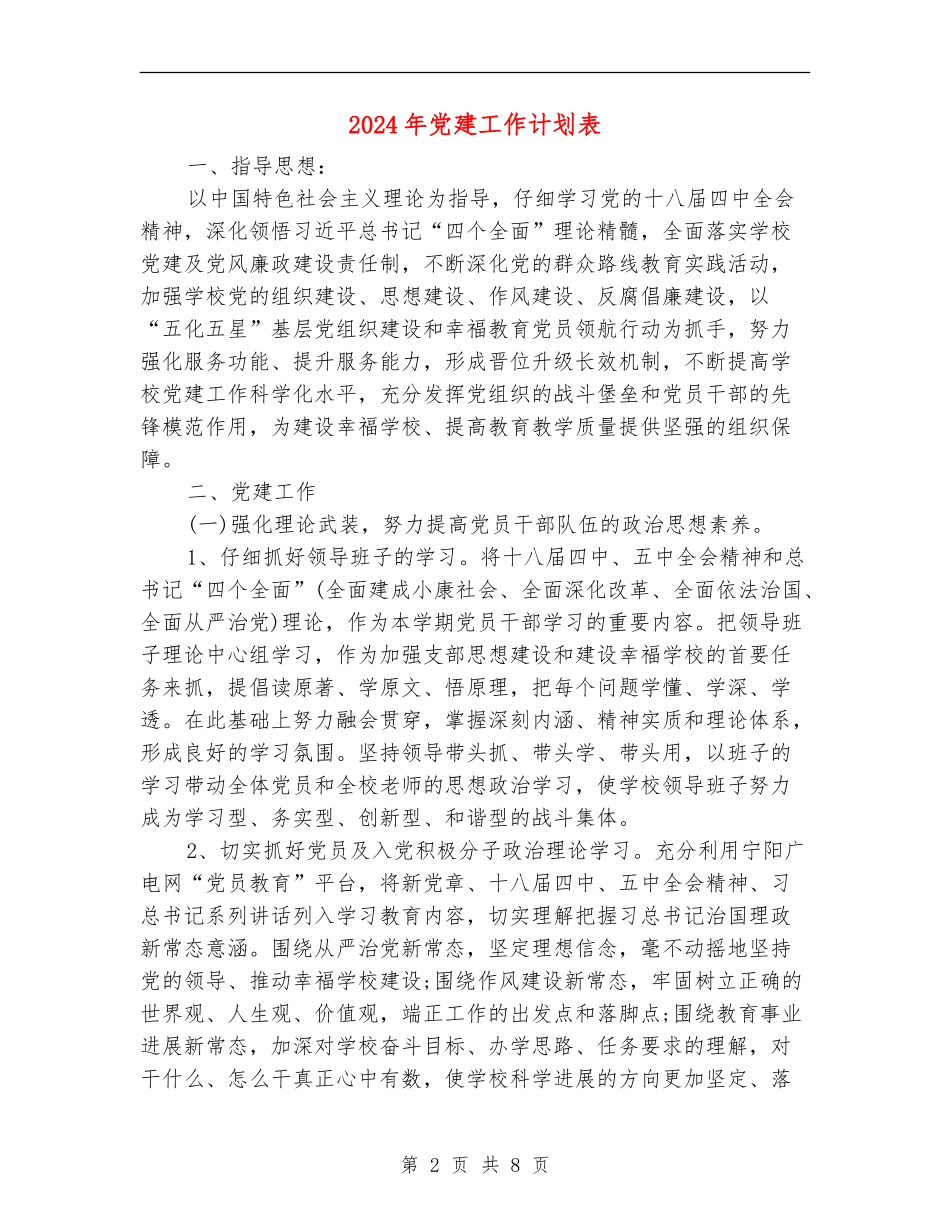 2024年党建工作计划表_第2页