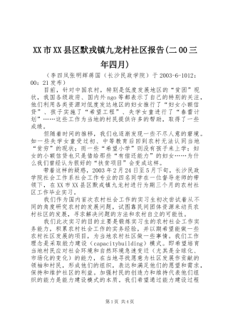 XX市XX县区默戎镇九龙村社区报告(二00三年四月)
