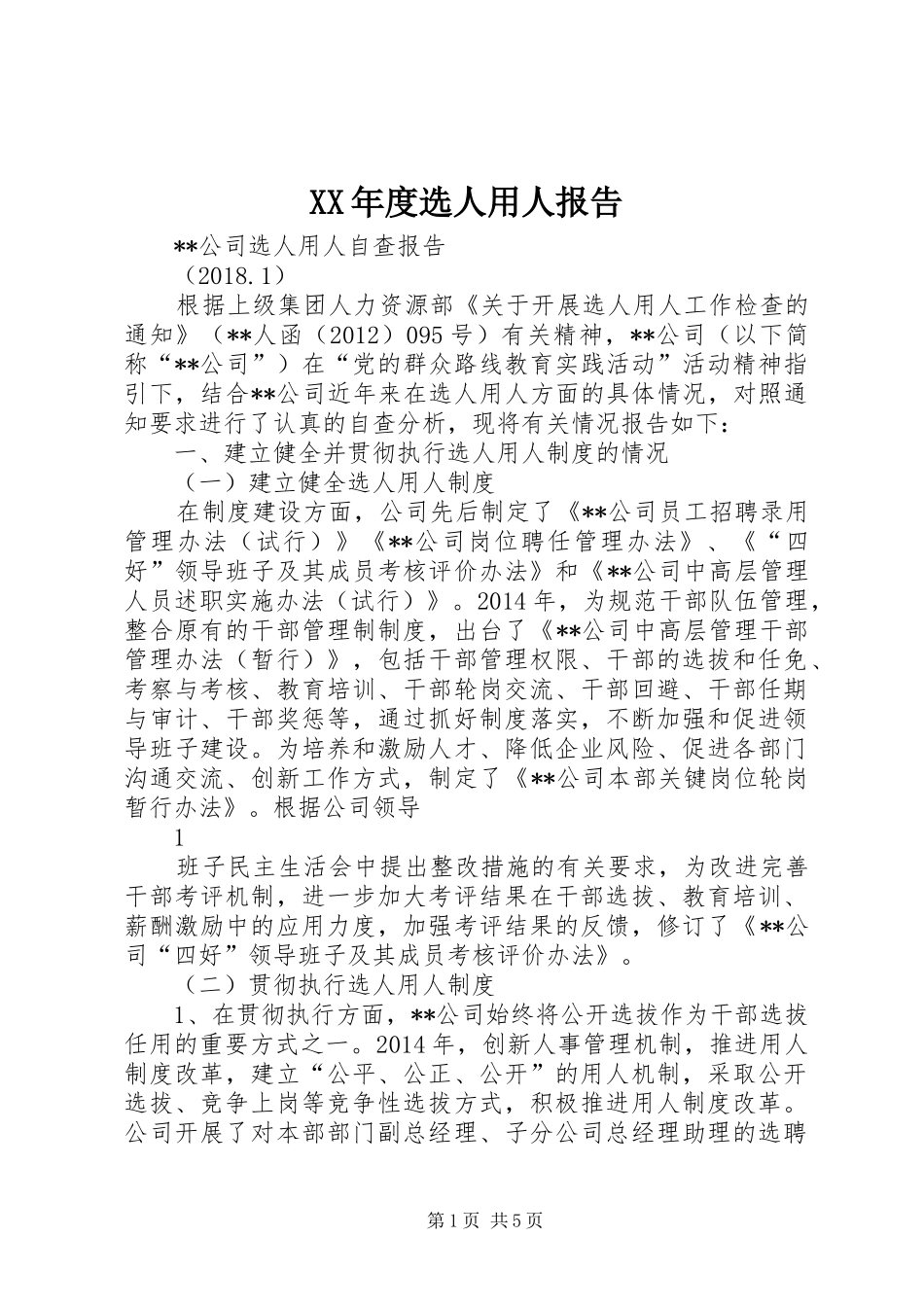 XX年度选人用人报告_第1页