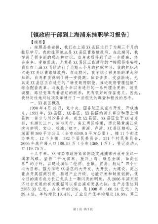 [镇政府干部到上海浦东挂职学习报告]