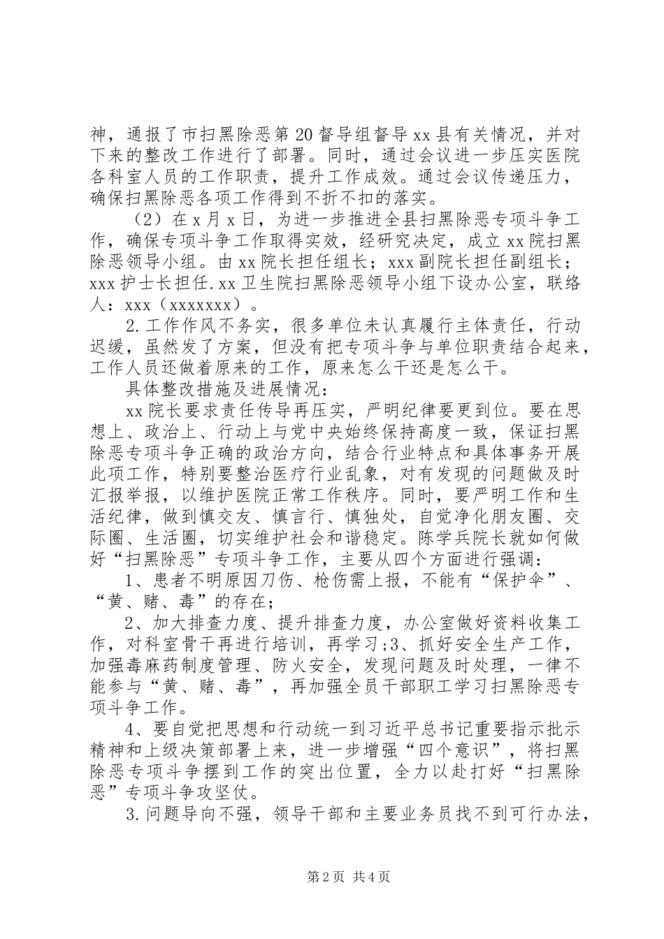 XX年扫黑除恶督导整改进展报告_第2页