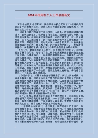 2024年信用社个人工作总结范文