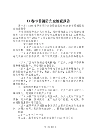 XX春节前消防安全检查报告