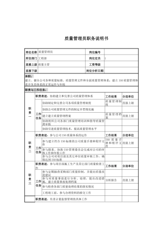 电力公司质量管理员岗位说明书