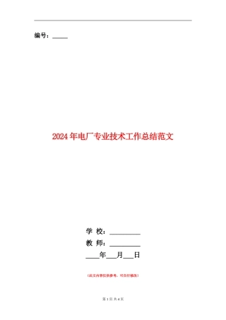 2024年电厂专业技术工作总结范文