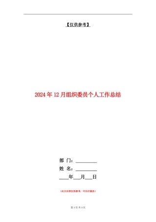 2024年12月组织委员个人工作总结