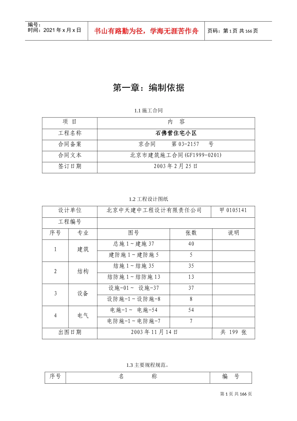 石佛营住宅小区施组（施工）(DOC223页)_第1页