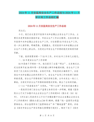 2024年11月安监局安全生产工作总结与2024年11月审计局工作总结汇编