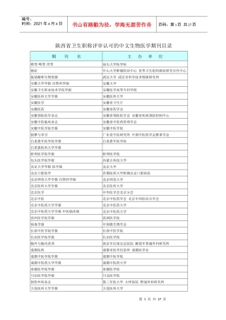 陕西省卫生职称评审认可的中文生物医学期刊目录