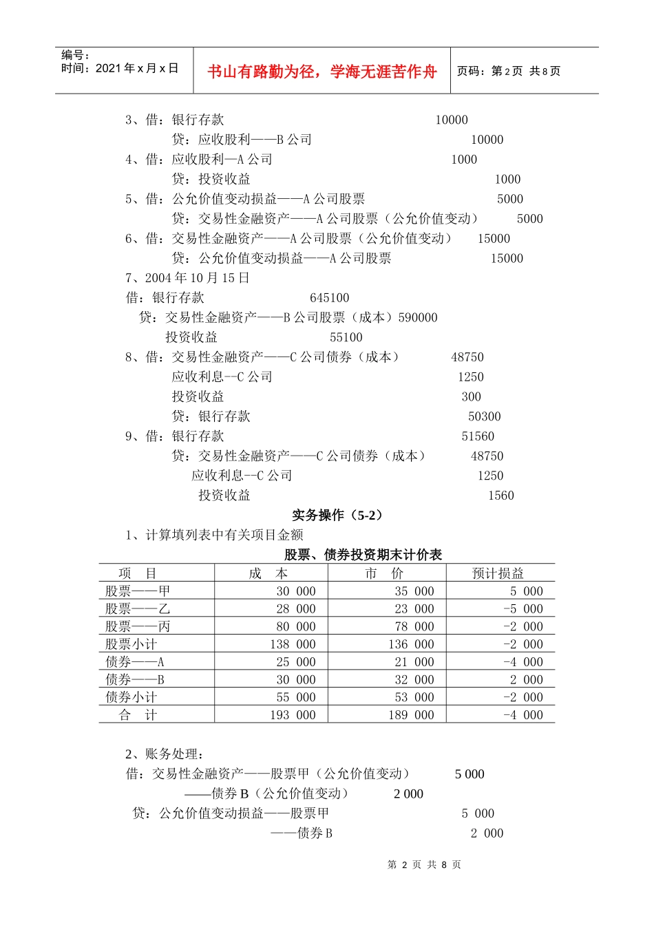 第五章 金融资产与长期股权投资答案_第2页