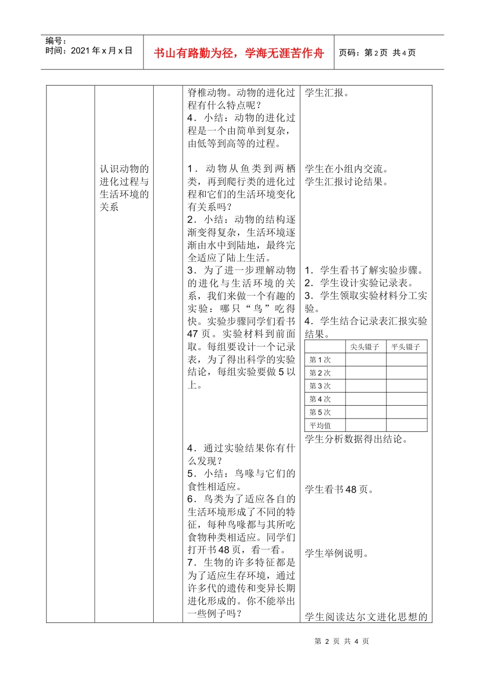 课时教学设计生物的进化_第2页