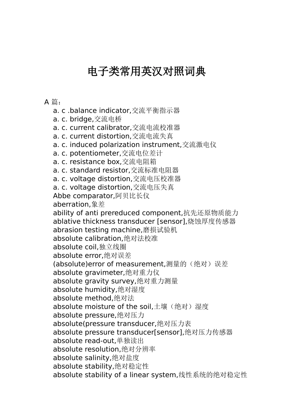 电子专业常用英汉对照词典_第1页