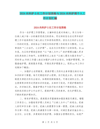 2024内科护士长工作计划表格与2024内科护理个人工作计划汇编