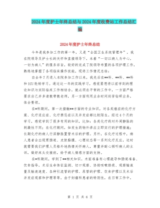 2024年度护士年终总结与2024年度收费站工作总结汇编