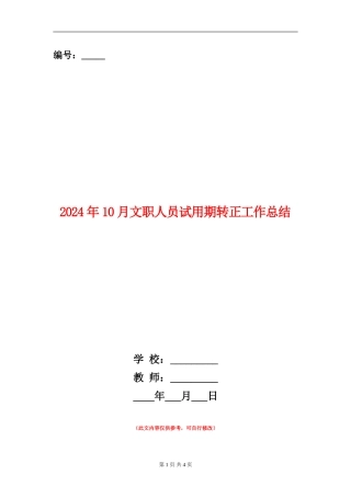 2024年10月文职人员试用期转正工作总结