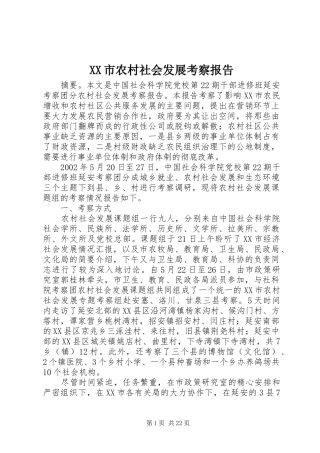 XX市农村社会发展考察报告