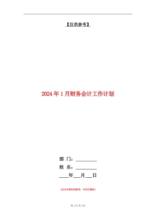 2024年1月财务会计工作计划