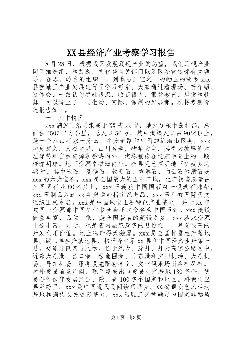 XX县经济产业考察学习报告_第1页