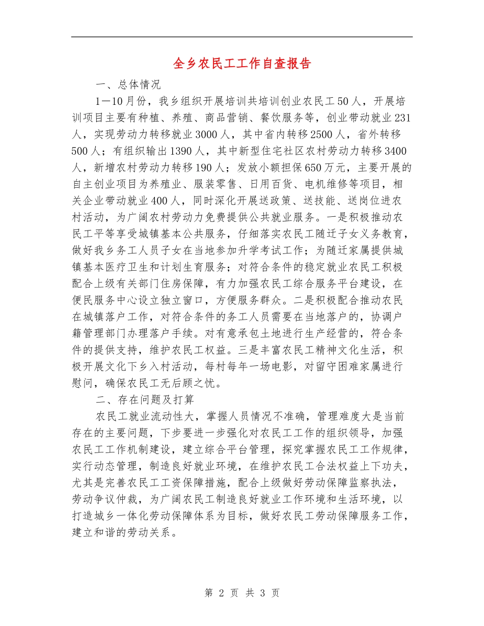 全乡农民工工作自查报告_第2页