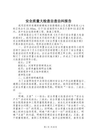 安全质量大检查自查自纠报告