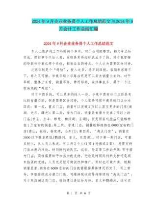 2024年9月企业业务员个人工作总结范文与2024年9月会计工作总结汇编