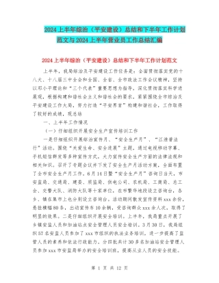 2024上半年综治总结和下半年工作计划范文与2024上半年营业员工作总结汇编