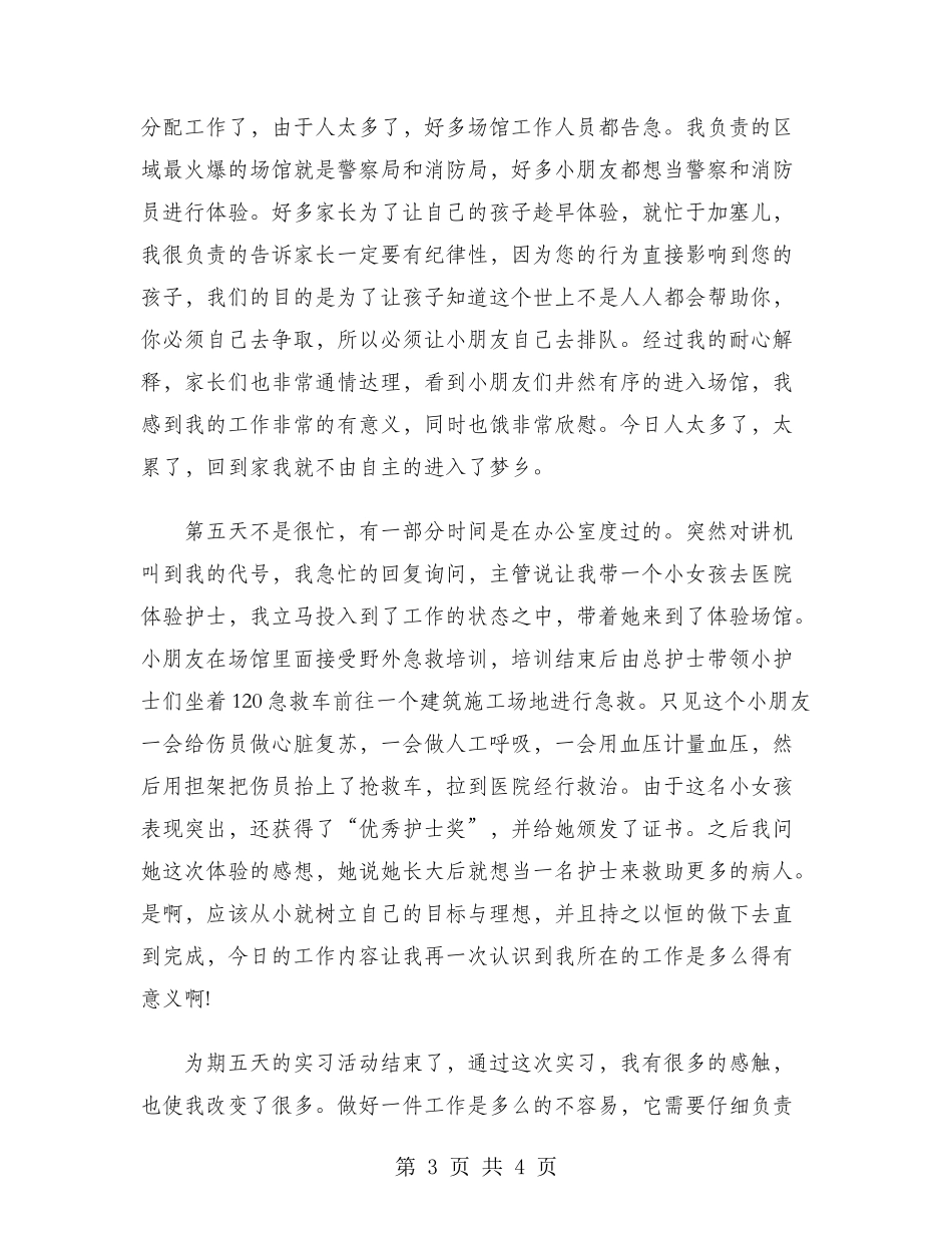 2024年大学生实习心得体会范文：游乐场实习_第3页