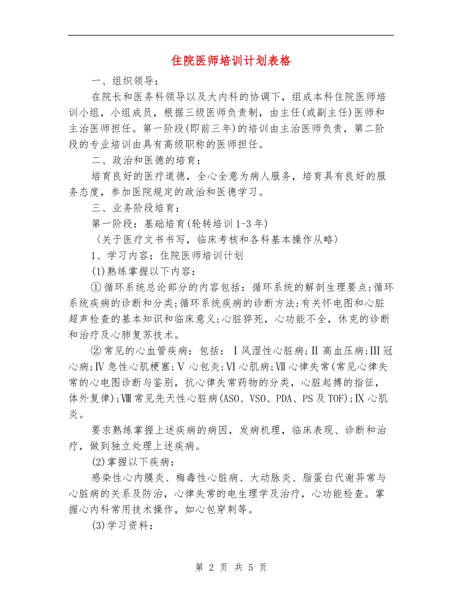 住院医师培训计划表格_第2页