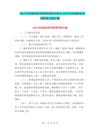 2024年村级协防员管理考核方案与2024年村级财务专项检查方案汇编