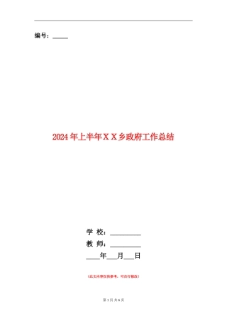 2024年上半年XX乡政府工作总结