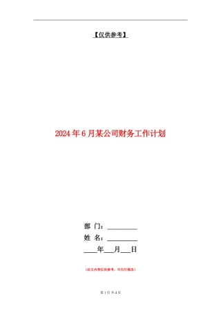 2024年6月某公司财务工作计划