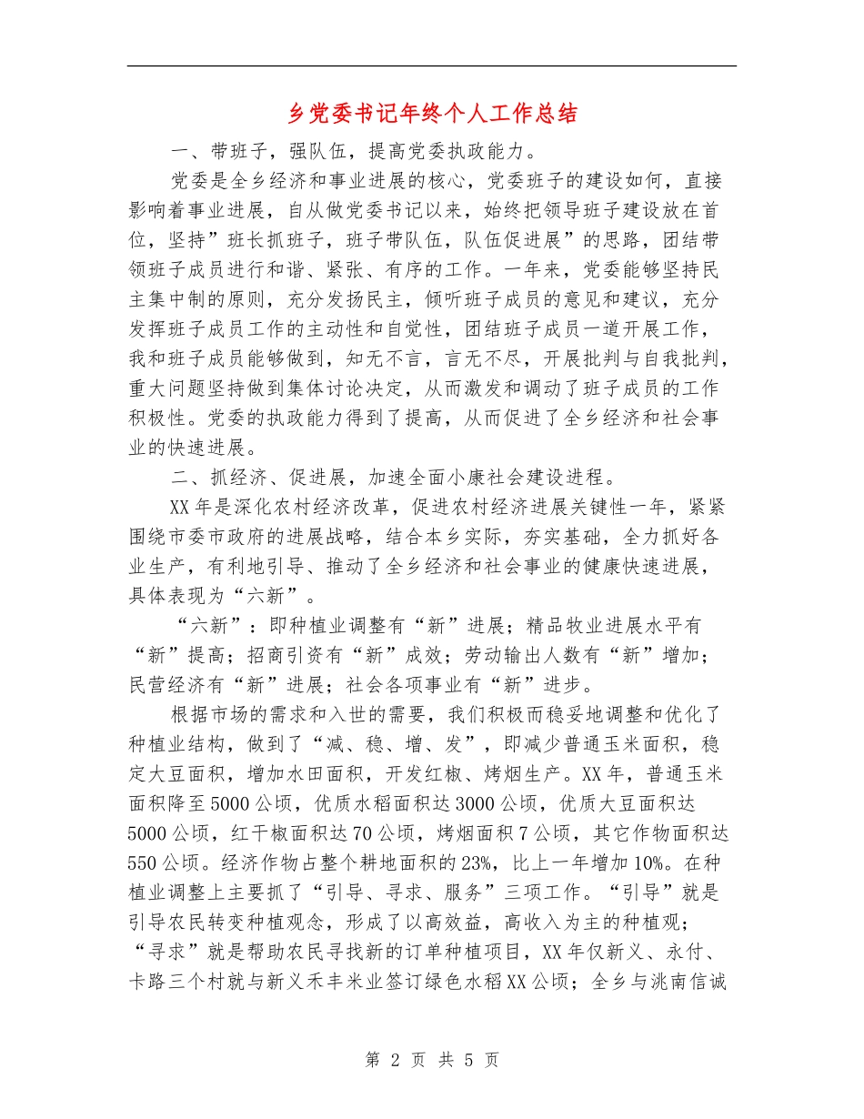 乡党委书记年终个人工作总结_第2页