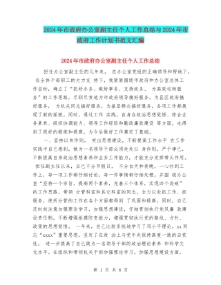 2024年市政府办公室副主任个人工作总结与2024年市政府工作计划书范文汇编