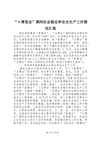 “×博览会”期间社会稳定和安全生产工作情况汇报