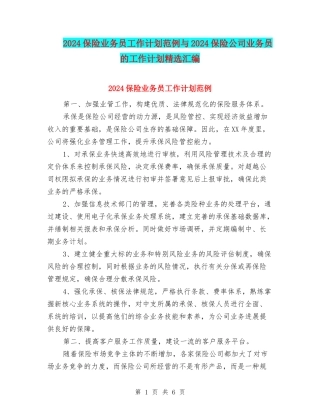 2024保险业务员工作计划范例与2024保险公司业务员的工作计划精选汇编