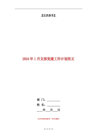 2024年1月支部党建工作计划范文
