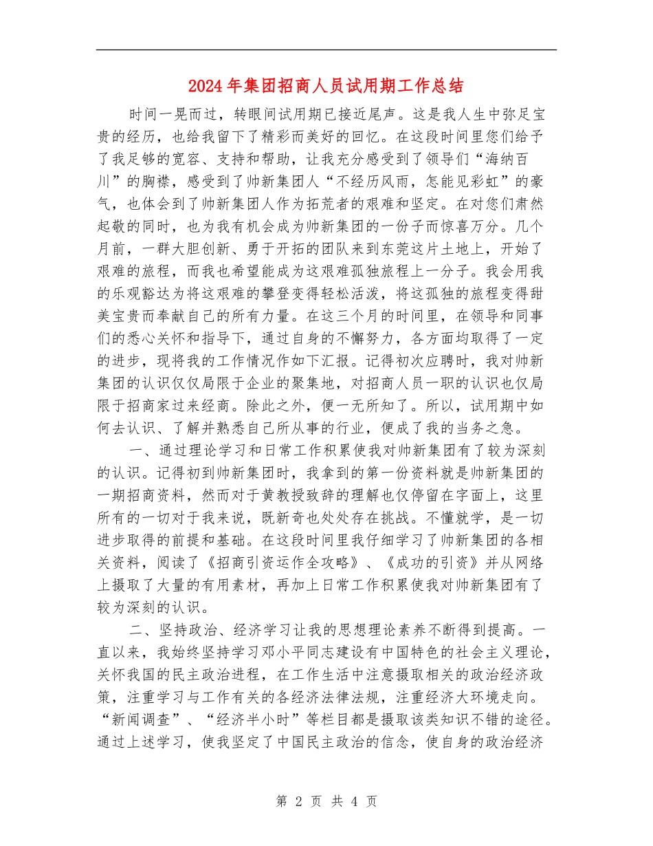 2024年集团招商人员试用期工作总结_第2页