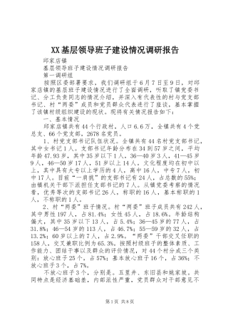 XX基层领导班子建设情况调研报告