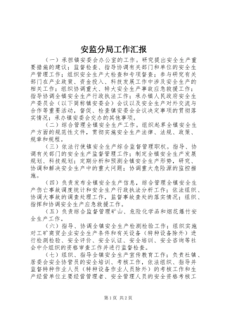 安监分局工作汇报
