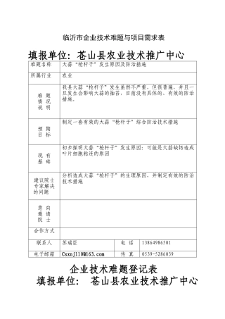 临沂市企业技术难题与项目需求表