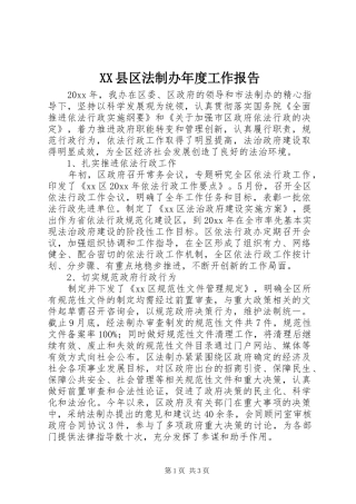 XX县区法制办年度工作报告