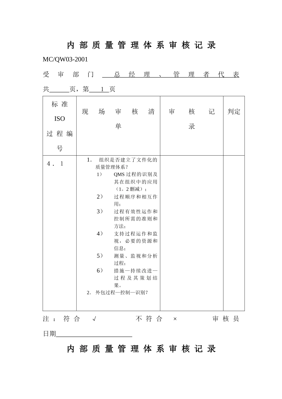 内部质量体系审核记录_第1页