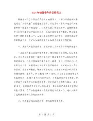 2024年镇保密年终总结范文