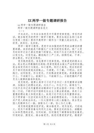 XX两学一做专题调研报告