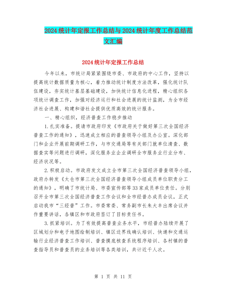 2024统计年定报工作总结与2024统计年度工作总结范文汇编_第1页