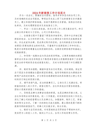 2024年新销售工作计划范文