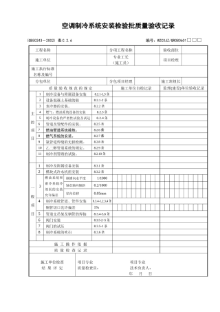 空调制冷系统安装检验批质量验收记录